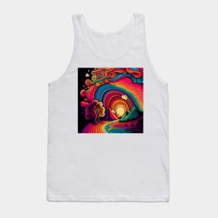 Colorful abstract painting with trees and mountains in the sunset. Tank Top